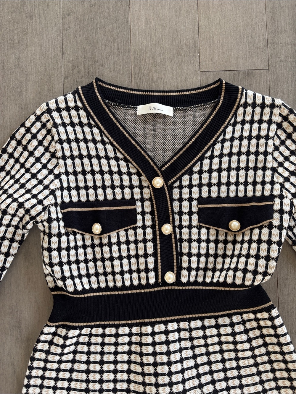 D|W Knit Tweed-Style Button Front Dress - Picture 3 of 15